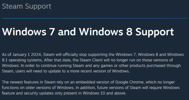 Steam放弃Win 7和Win 8用户，2024起不再支持 - steam, Windows, 游戏