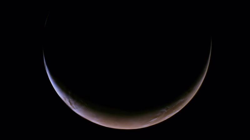 NASA Psyche探测器利用火星引力加速,飞向金属小行星灵神星 1 Psyche探测器拍摄的火星新月形图像