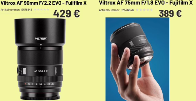 Viltrox AF 75mmF1.8 (389€) and 90mmF2.2 (429€) Listed