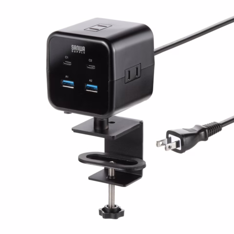 デスクにクランプで固定できるUSB電源タップ