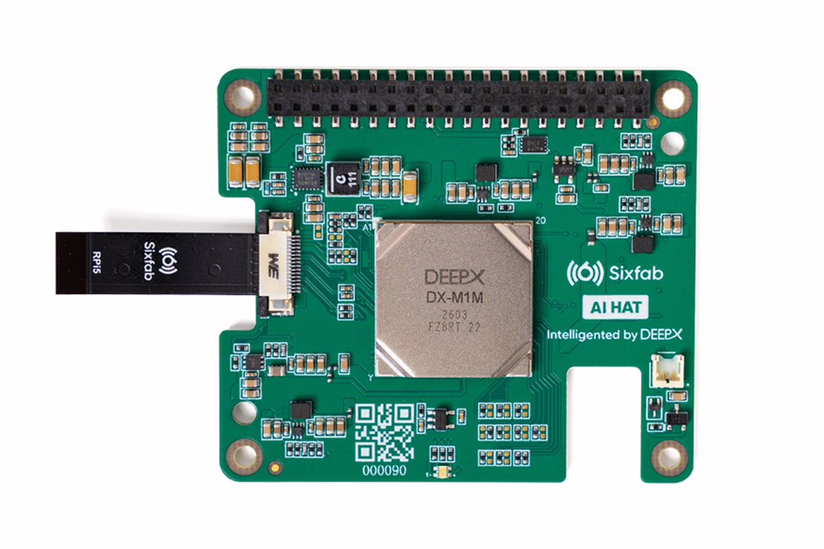 Sixfab AI HAT+放置在Raspberry Pi 5上的实物图