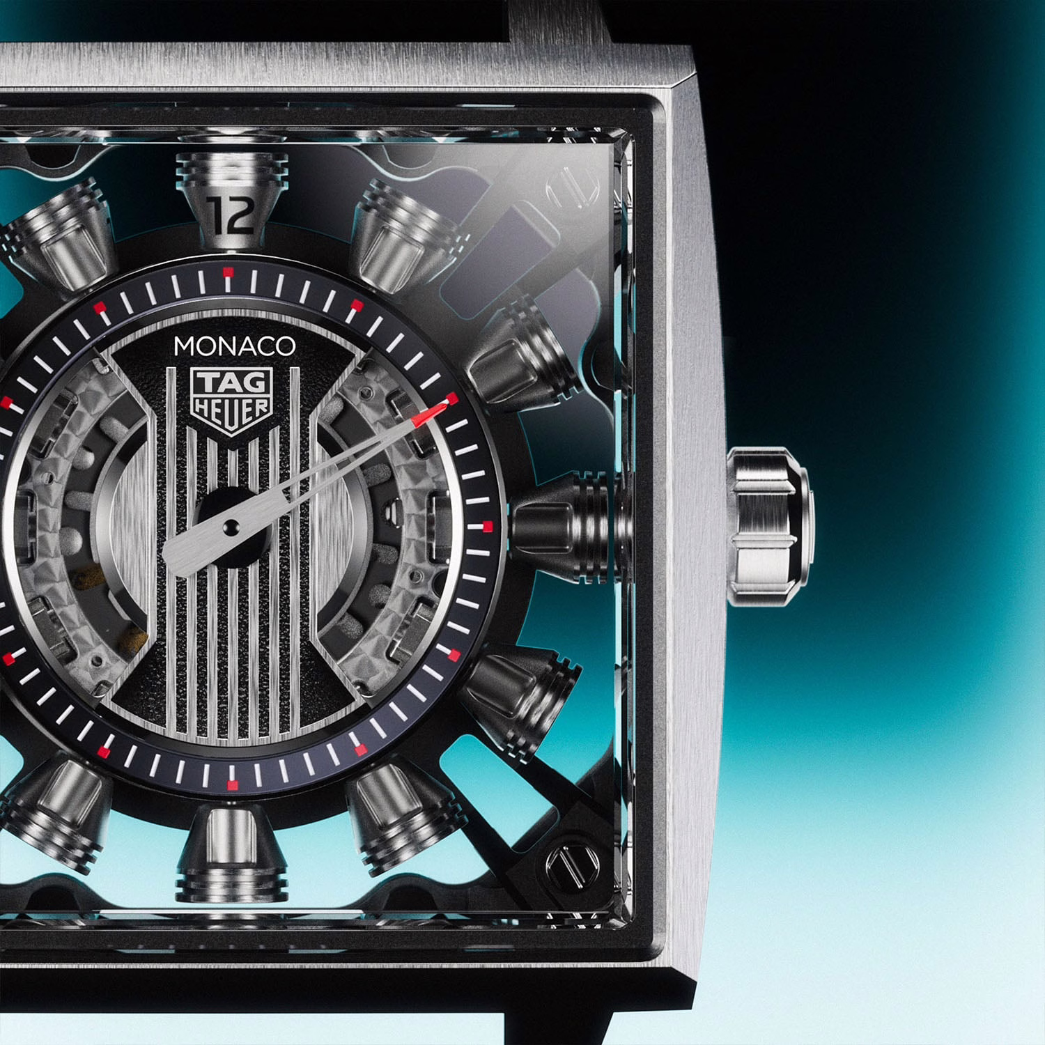 TAG Heuer Monaco Speed 12表盘，12个旋转活塞取代时针，中央分针为唯一指针